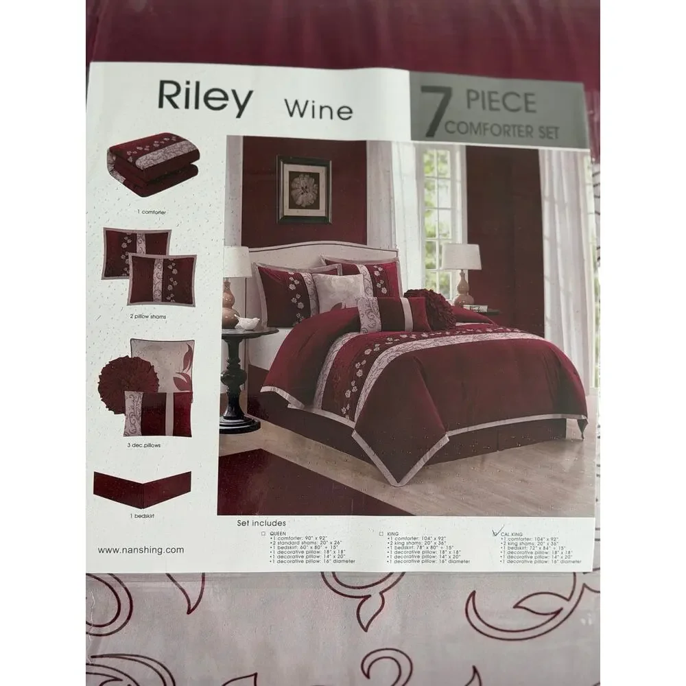 NEW! Stratford Park Audrey Nanshing Riley Wine 7pc Comforter Set King